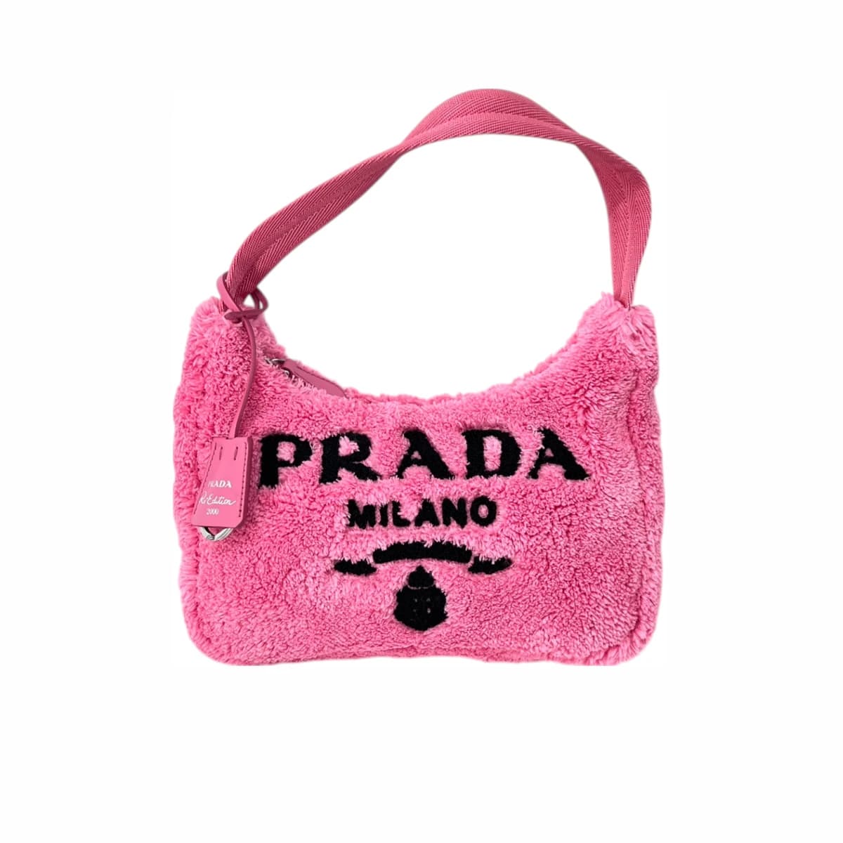 PRADA 프라다 리에디션 테리 미니 호보백 핑크 울·캐시미어