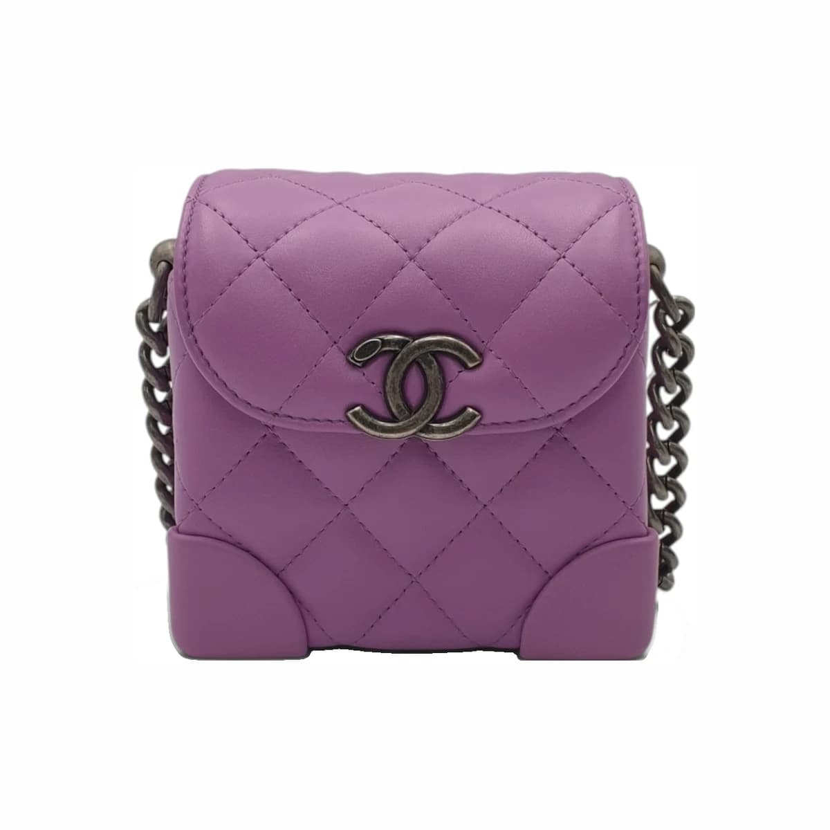 CHANEL 샤넬 퍼플 미니 램스킨 체인 제니백 29번대 가죽
