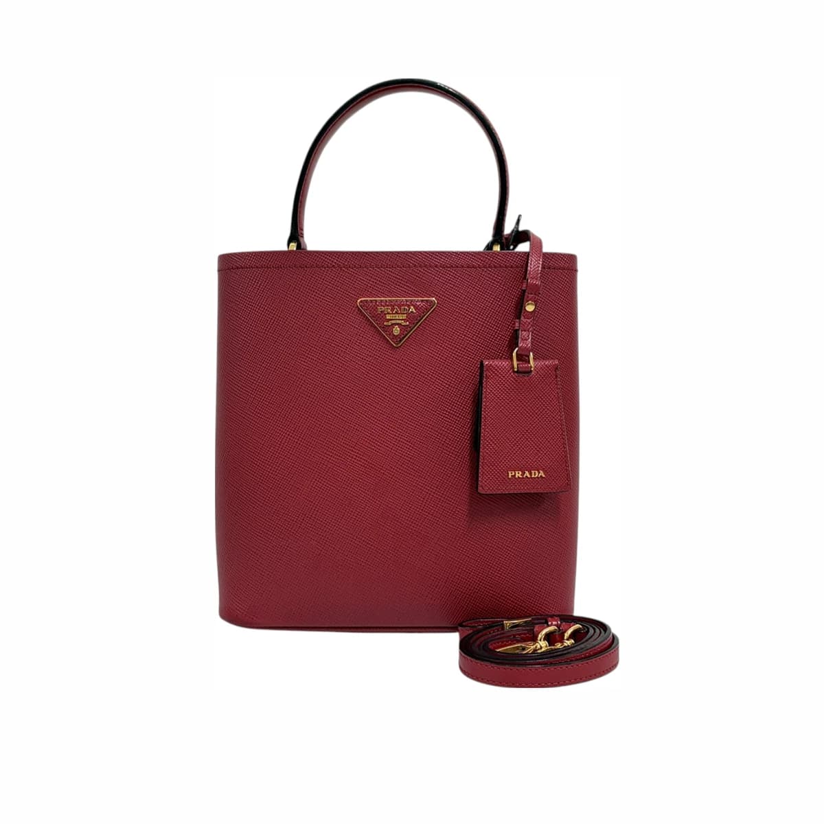 PRADA 프라다 사피아노 파니에 토트백 미듐 레드 가죽