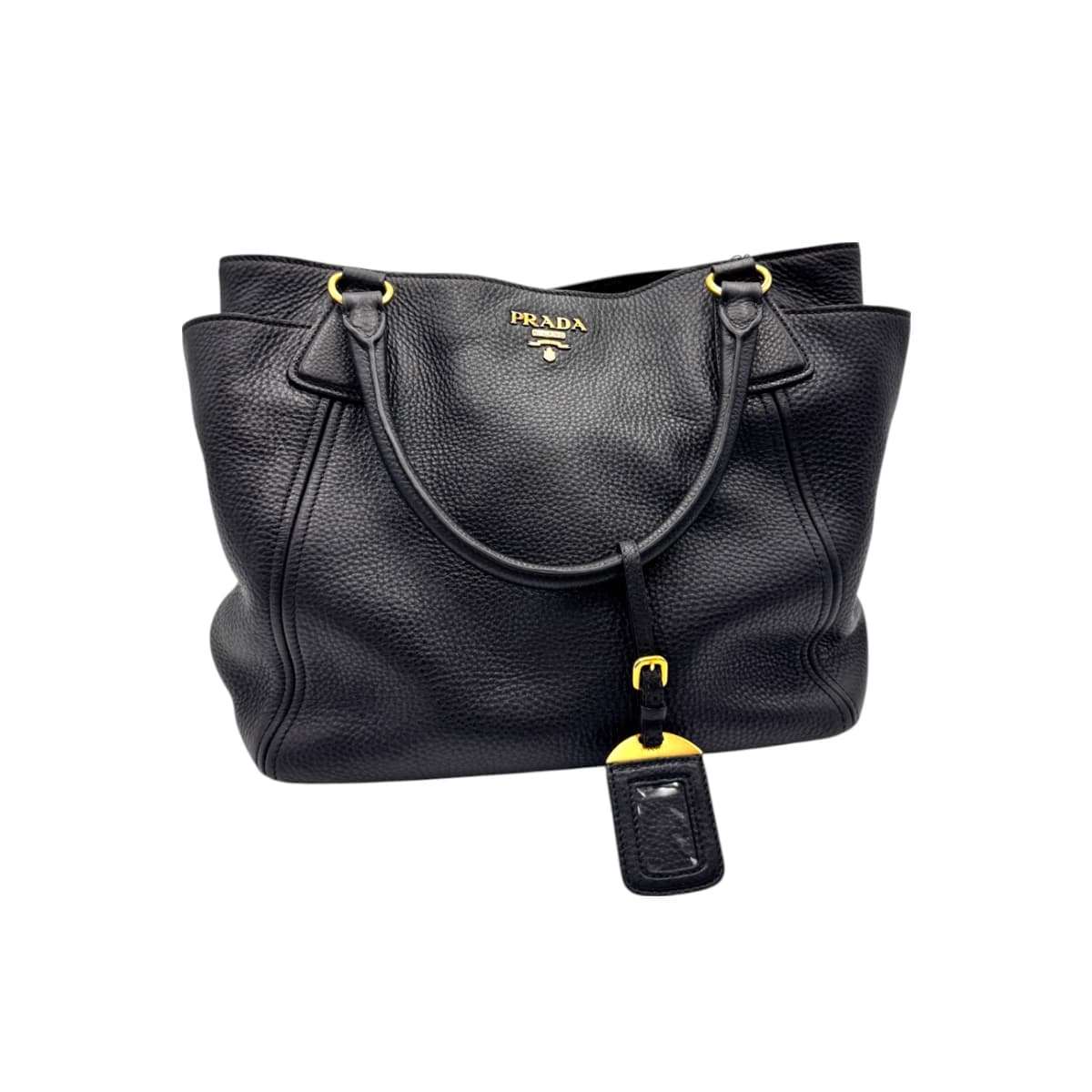 PRADA 프라다 블랙 비텔로 다이노 사이드 포켓 토트백 가죽