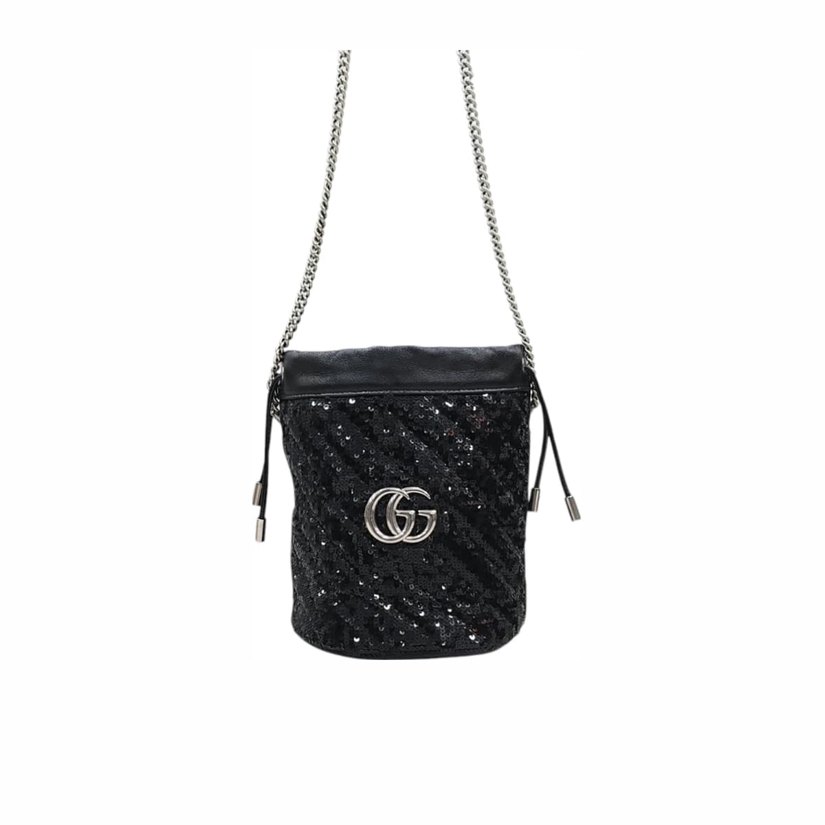 GUCCI 구찌 GG 스팽글 블랙 체인 버킷백