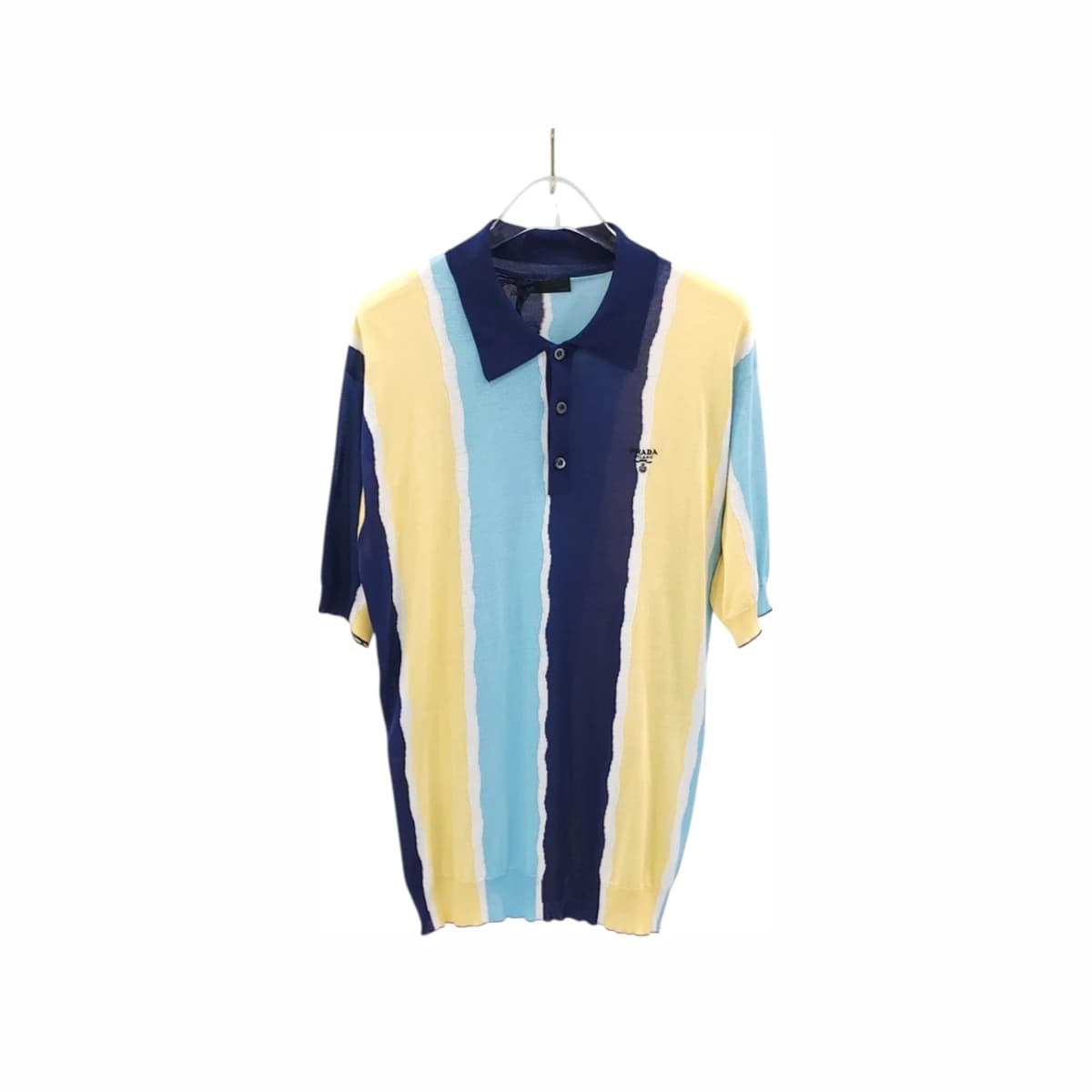 PRADA 프라다 로고 스트라이프 폴로 니트 48 울·캐시미어