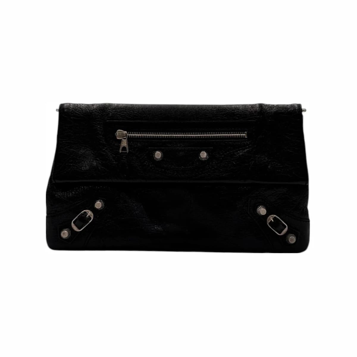 BALENCIAGA 발렌시아가 블랙 레더 엔벨로프 클러치 겸 크로스백