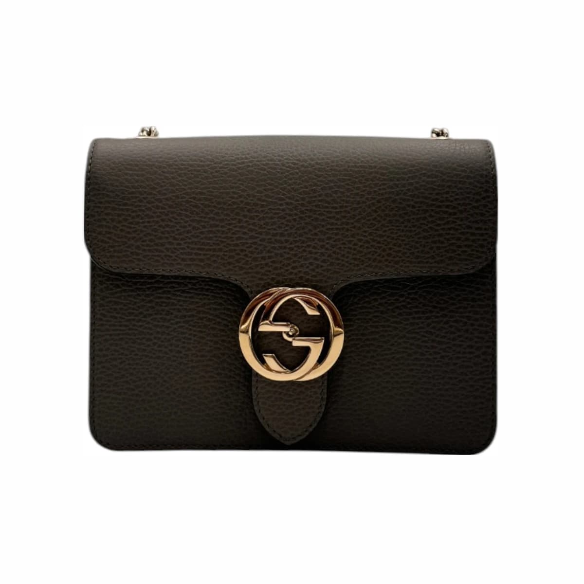 GUCCI 구찌 그레이 레더 GG로고 인터로킹 체인 숄더백 가죽