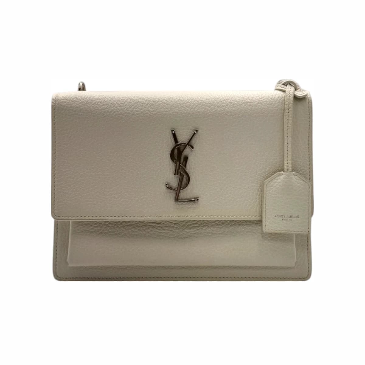 SAINT LAURENT 생로랑 화이트 선셋 사첼 미디움 숄더백 가죽