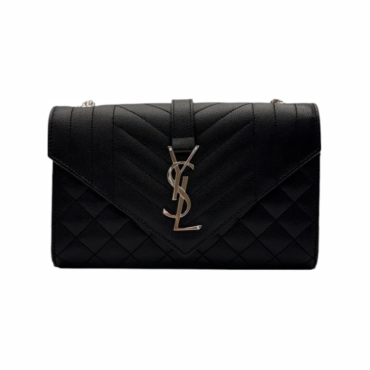 SAINT LAURENT 생로랑 블랙 레더 퀄팅 엔벨로프 스몰 체인 숄더백 가죽