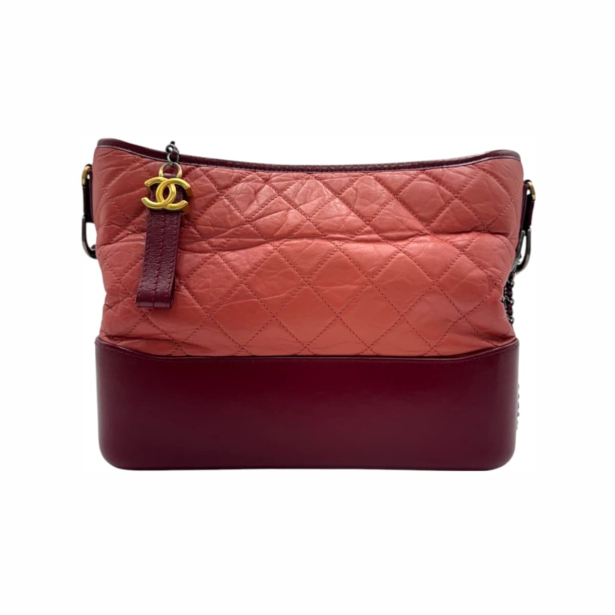 CHANEL 샤넬 핑크 버건디 투톤 빈티지 카프스킨 가브리엘 호보 라지 숄더백 (25번대) 레드