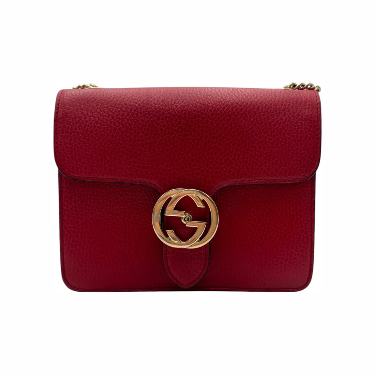GUCCI 구찌 레드 레더 GG로고 인터로킹 체인 숄더백 가죽
