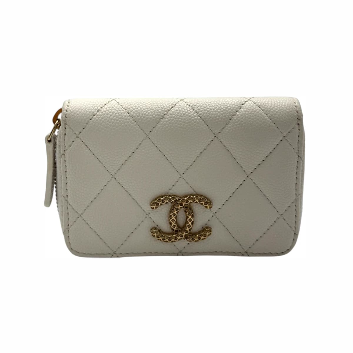 CHANEL 샤넬 화이트 캐비어 금장 CC로고 코인퍼스 지갑(내장칩)