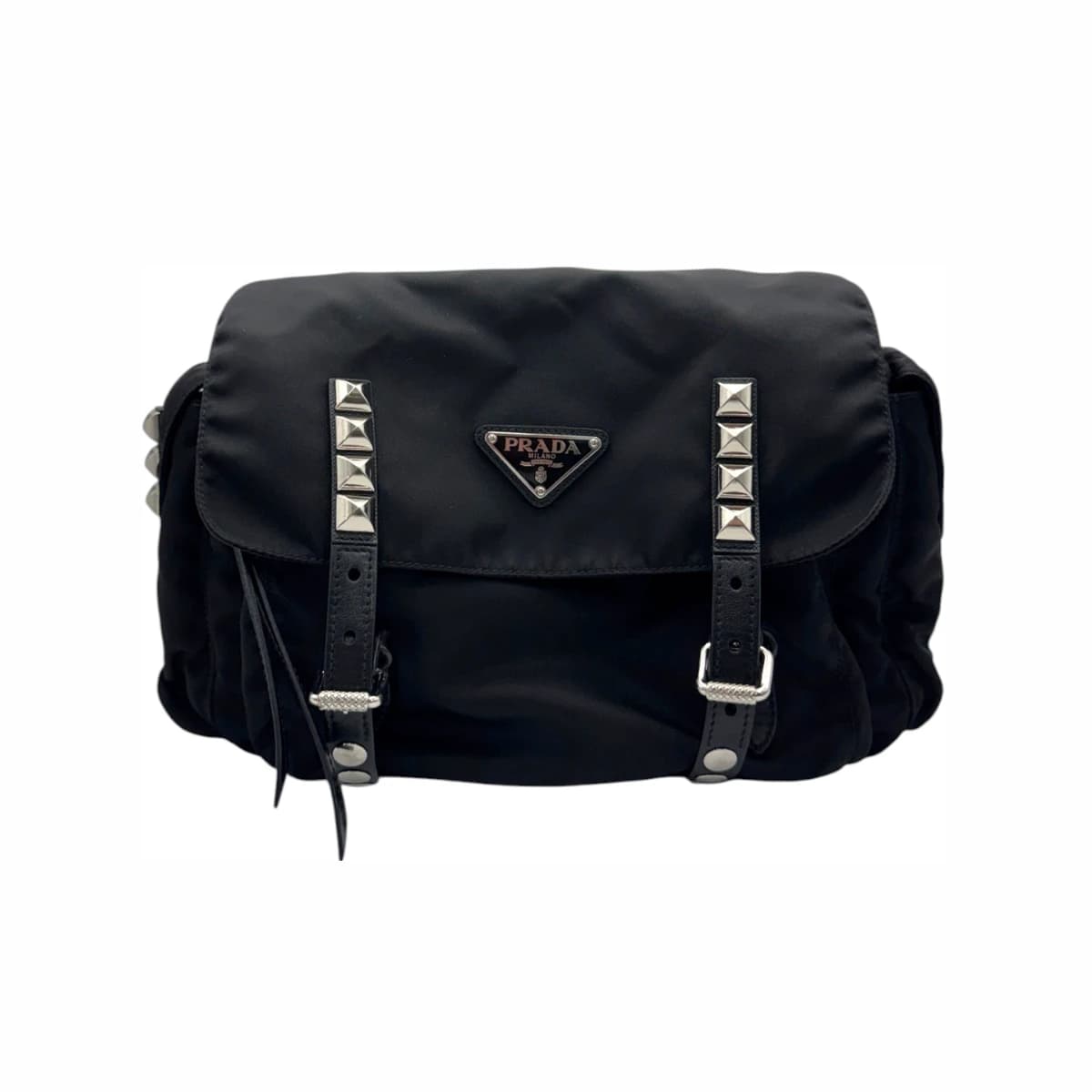 PRADA 프라다 나일론 벨라 스터드 숄더백 블랙