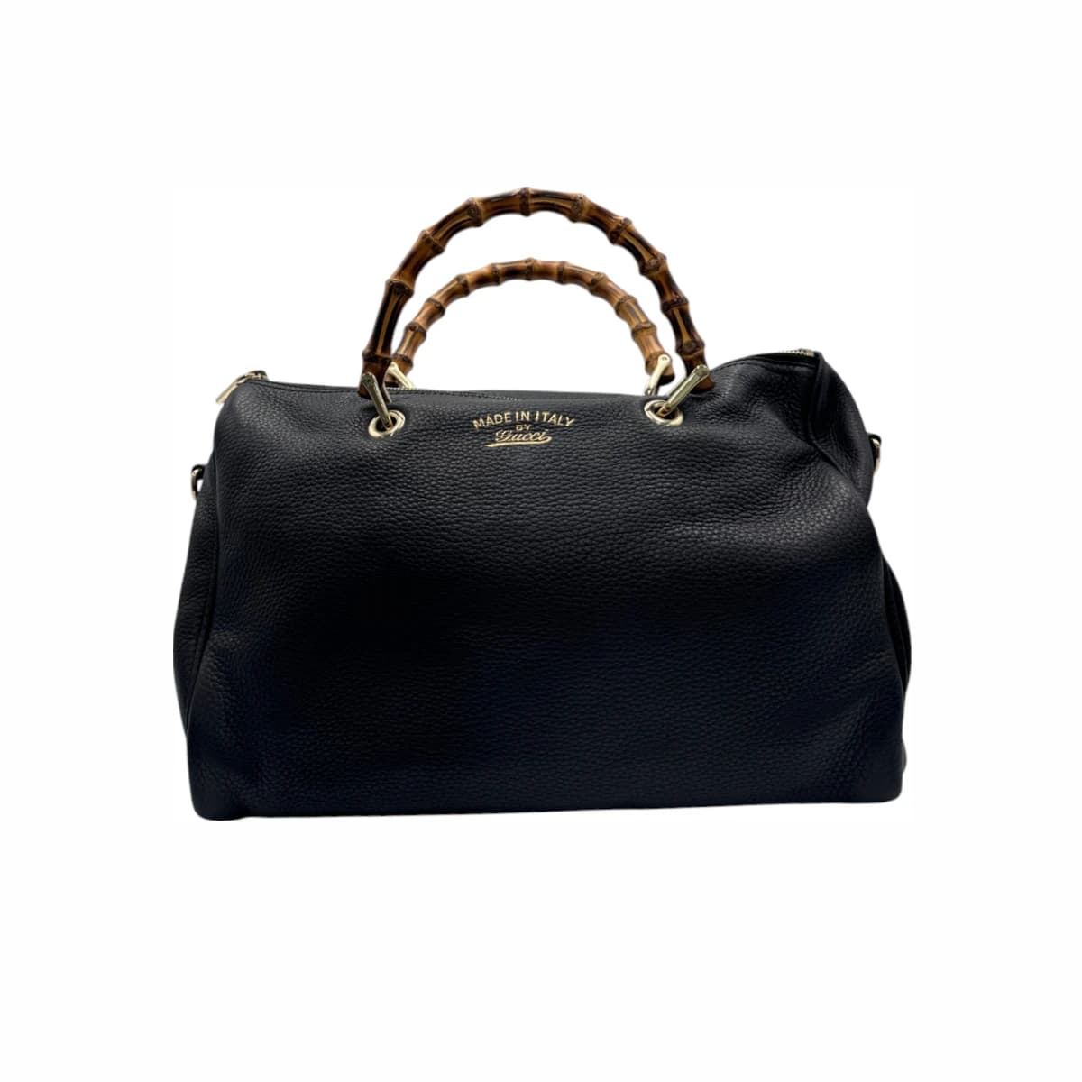 GUCCI 구찌 블랙 레더 뱀부 핸들 보스턴 토트백 가죽