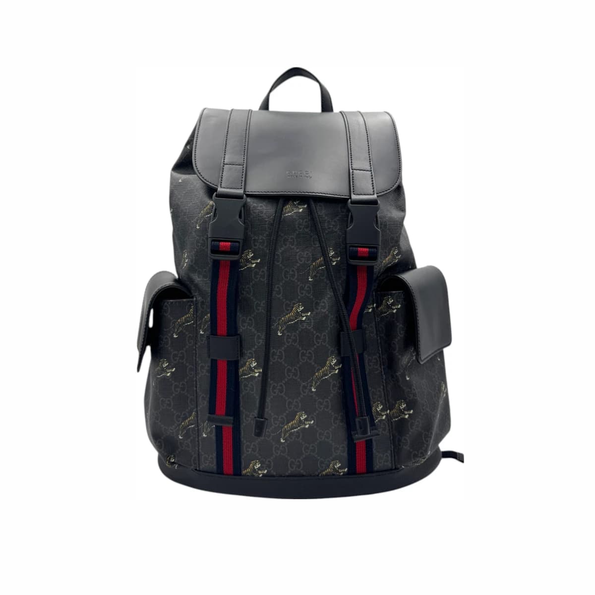 GUCCI 구찌 블랙 소프트 GG 수프림 캔버스 타이거 백팩