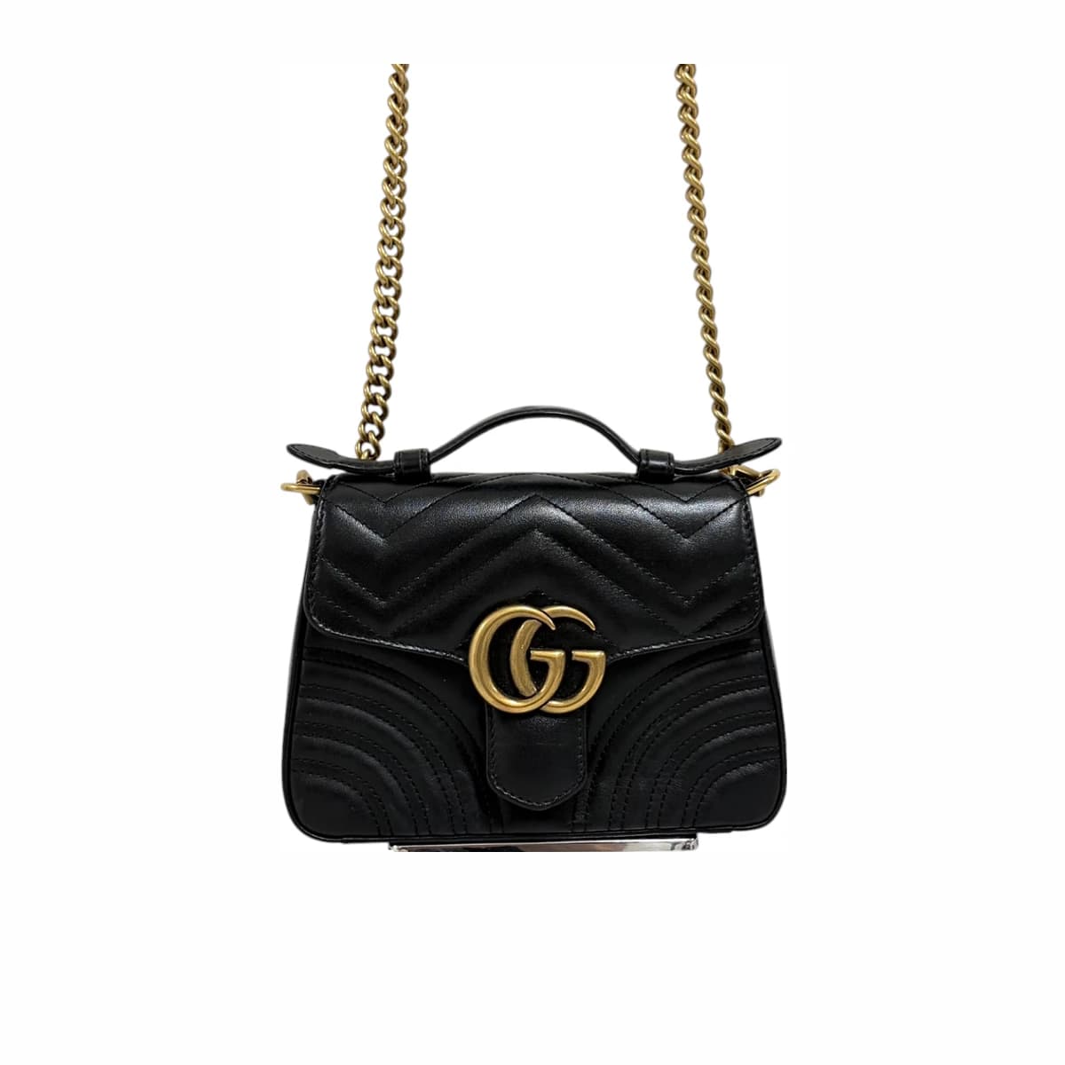 GUCCI 구찌 GG 마몽 미니 탑핸들 토트백 & 숄더백 블랙 가죽