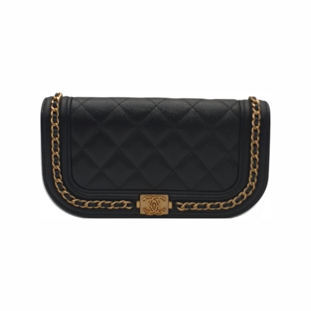 CHANEL 샤넬 블랙 보이 금장 캐비어 WOC 폰 홀더 크로스백