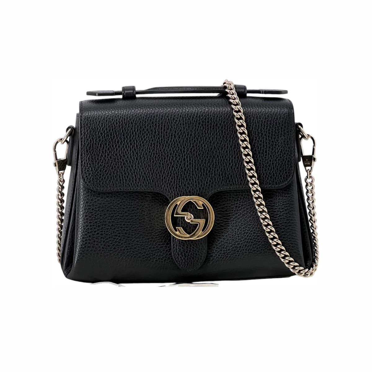 GUCCI 구찌 GG 인터로킹 탑핸들 스몰 체인 숄더백 블랙 가죽