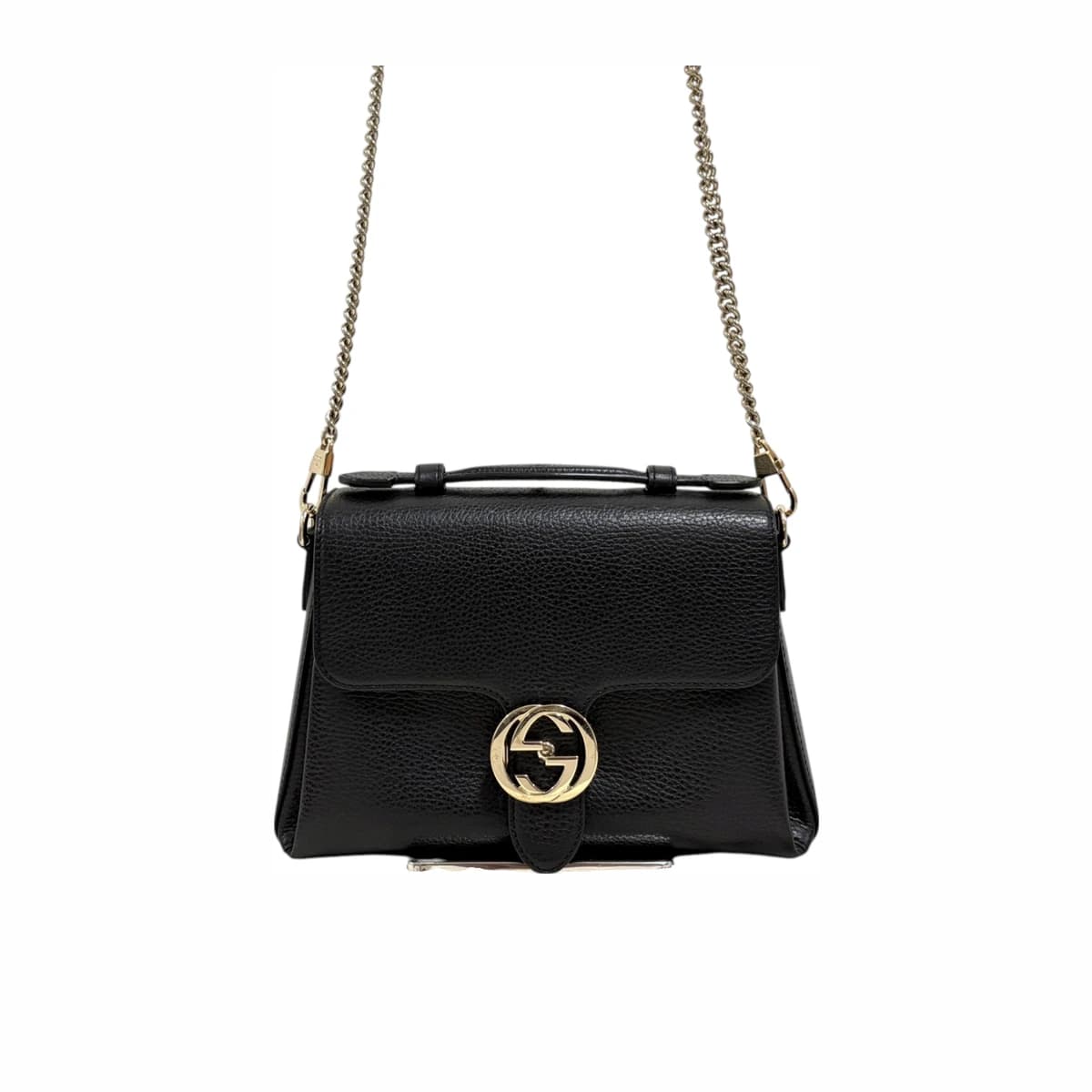 GUCCI 구찌 인터로킹 탑 핸들 체인 숄더백 블랙 가죽