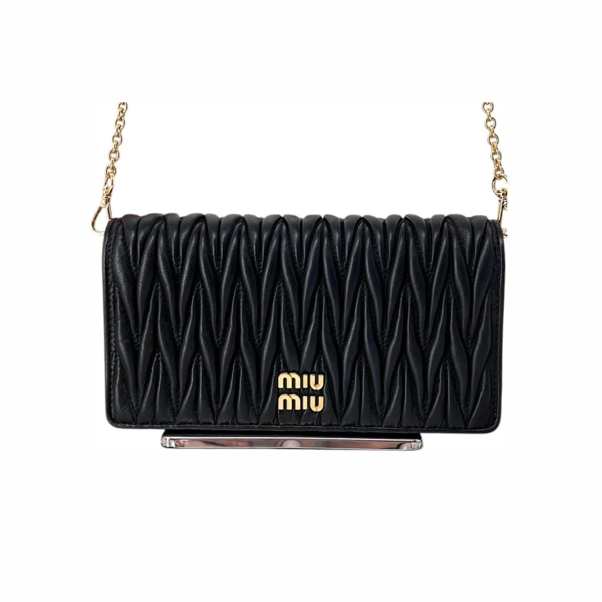 MIU MIU 미우미우 마테라쎄 나파 체인 크로스백 블랙 가죽
