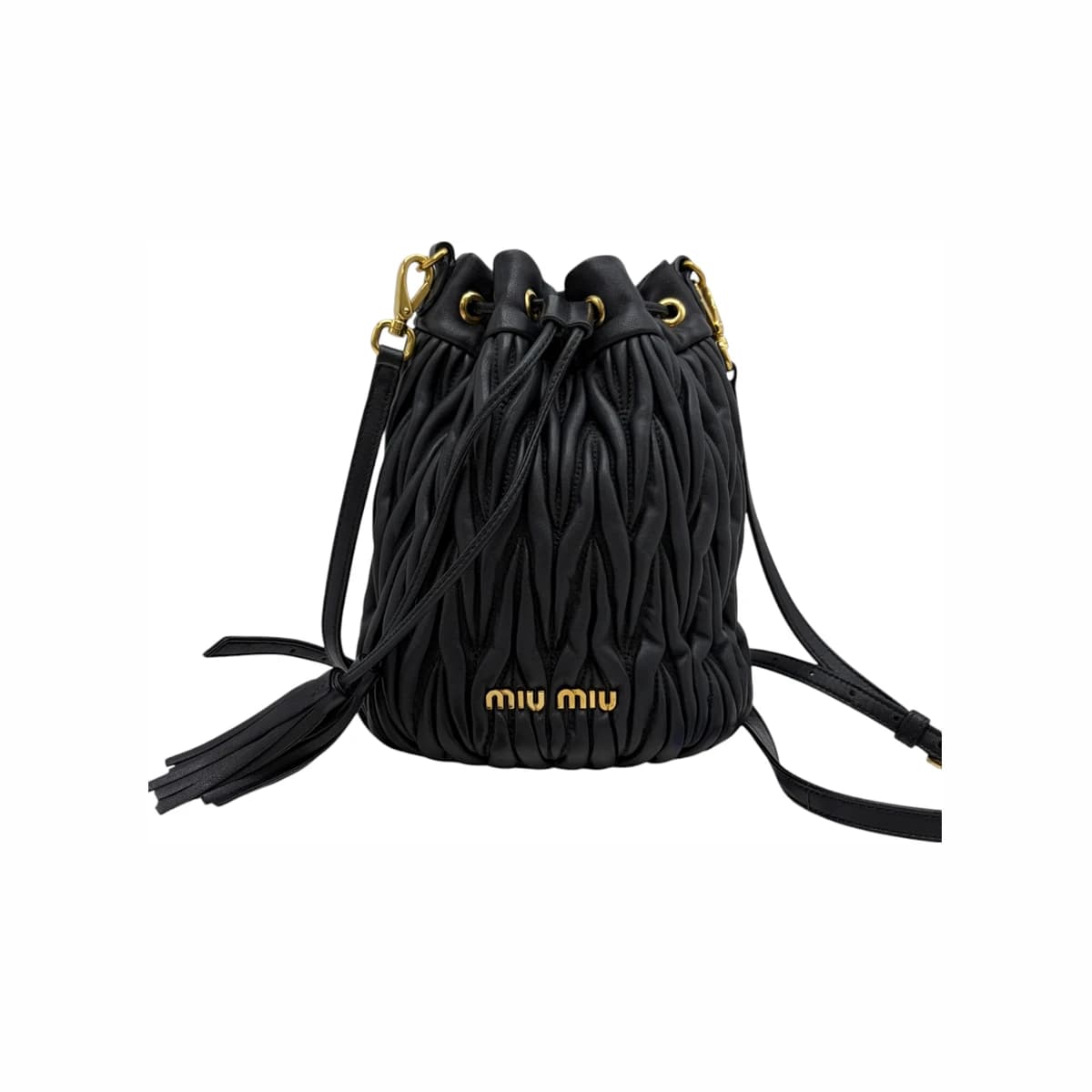 MIU MIU 미우미우 마테라쎄 로고 레더 버킷백 블랙 가죽