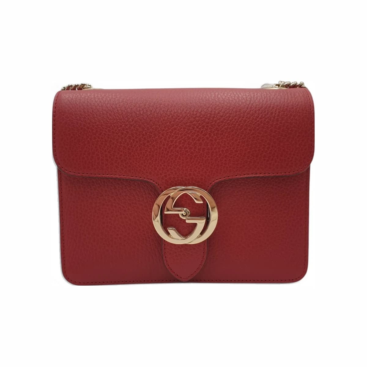 GUCCI 구찌 레드 컬러 GG로고 인터로킹 체인 숄더백 가죽