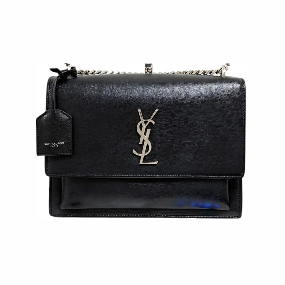 SAINT LAURENT 생로랑 선셋 미듐 체인 숄더백 블랙 가죽