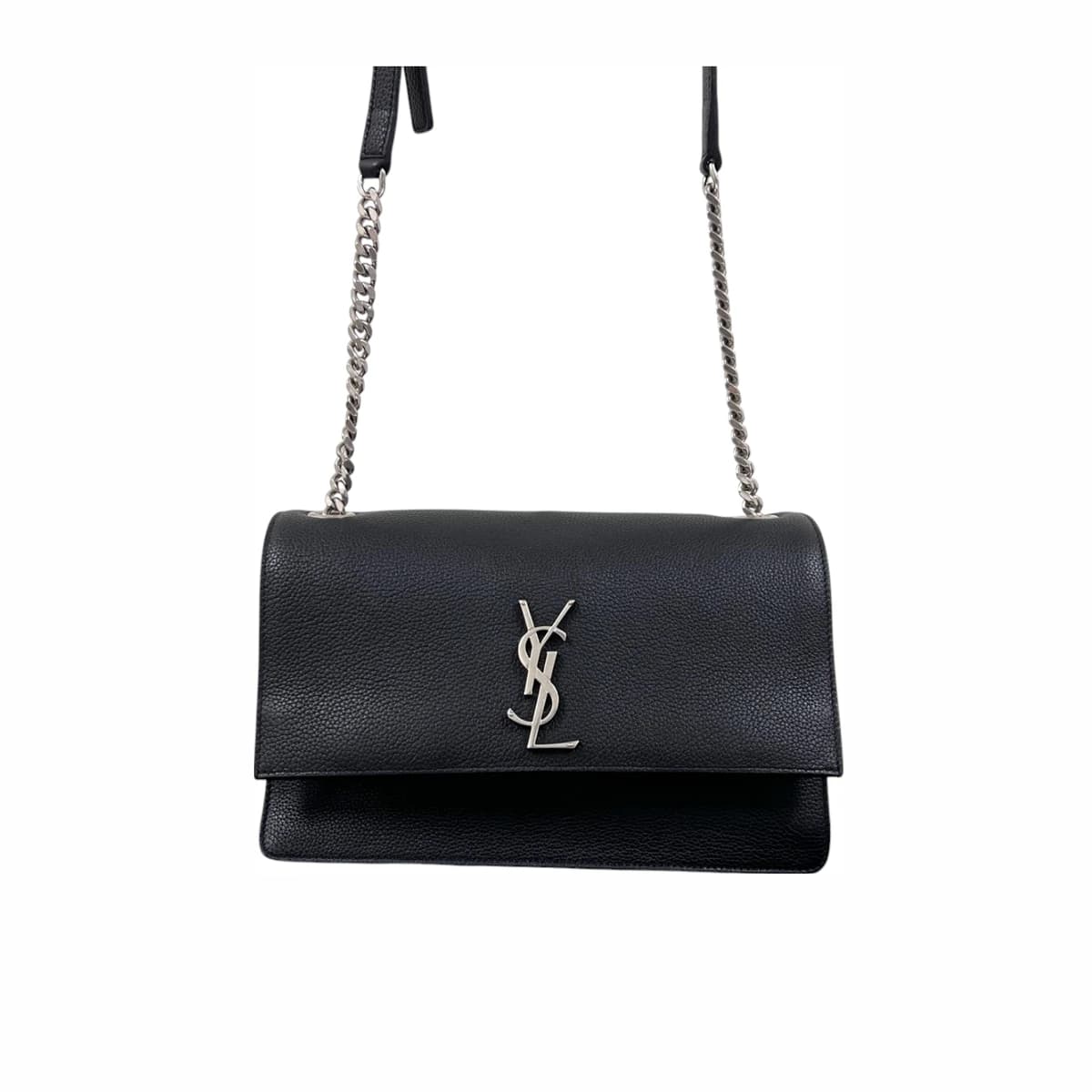 SAINT LAURENT 생로랑 선셋 미듐 체인 숄더백 블랙 가죽