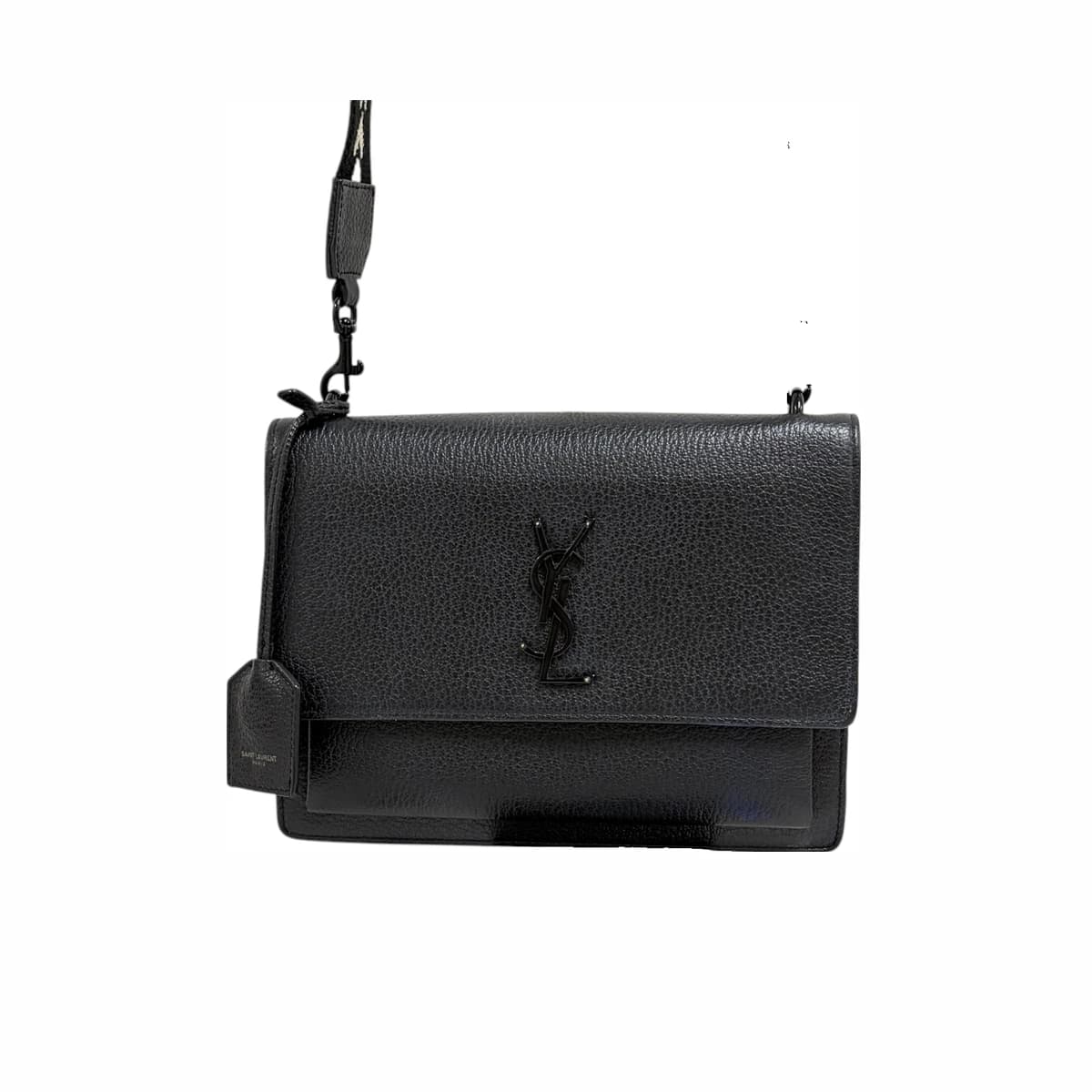 SAINT LAURENT 생로랑 선셋 흑장 숄더백 블랙 가죽