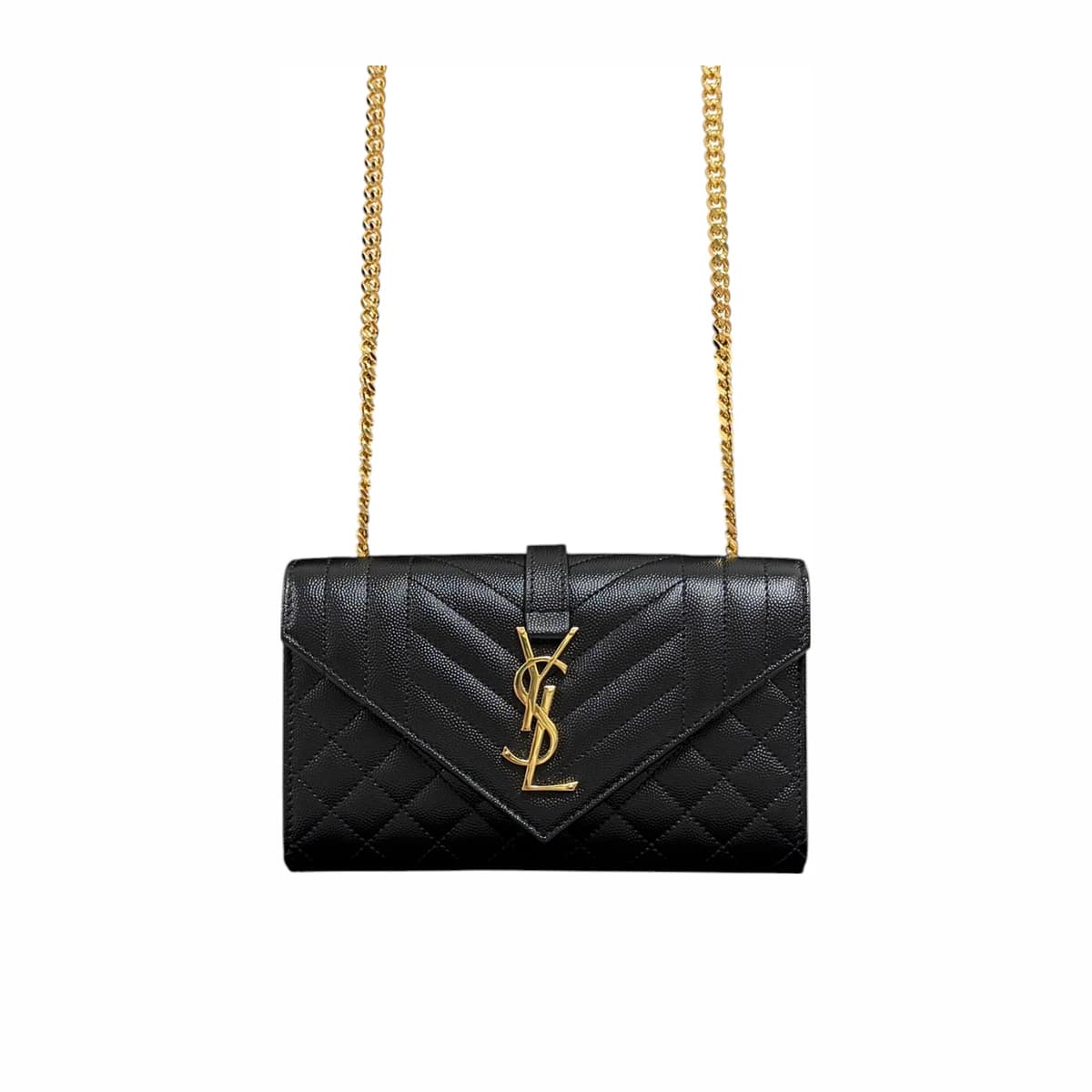 SAINT LAURENT 생로랑 엔벨로프 체인 숄더백 크로스백 블랙 가죽