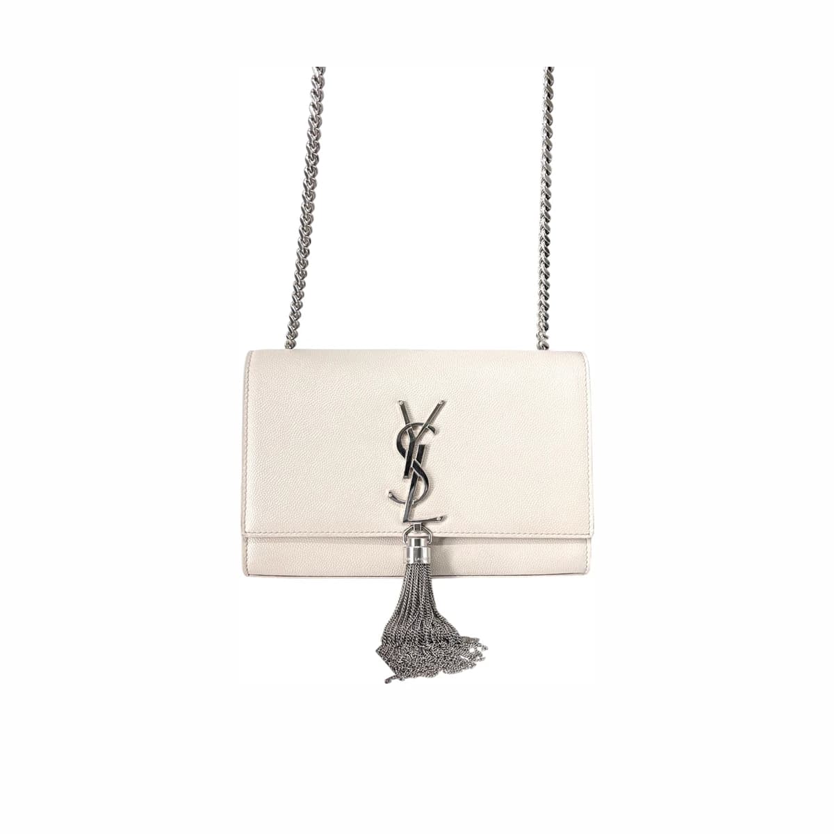 SAINT LAURENT 생로랑 태슬 케이트 체인 숄더백 화이트 가죽
