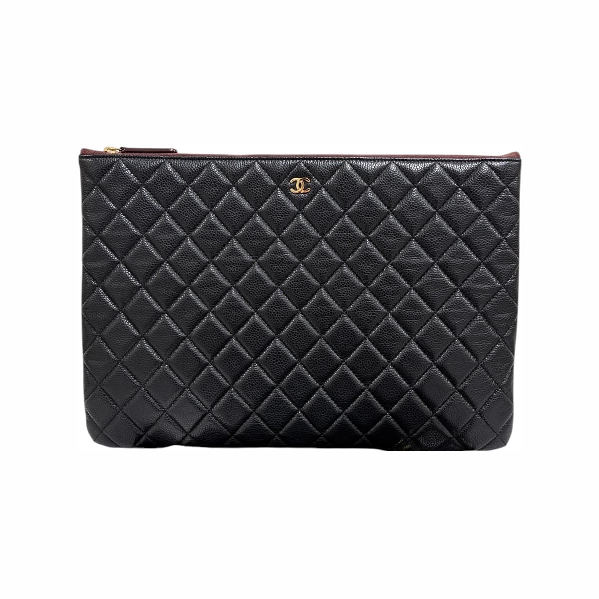 CHANEL 샤넬 캐비어 클래식 금장 CC 로고 클러치백 블랙