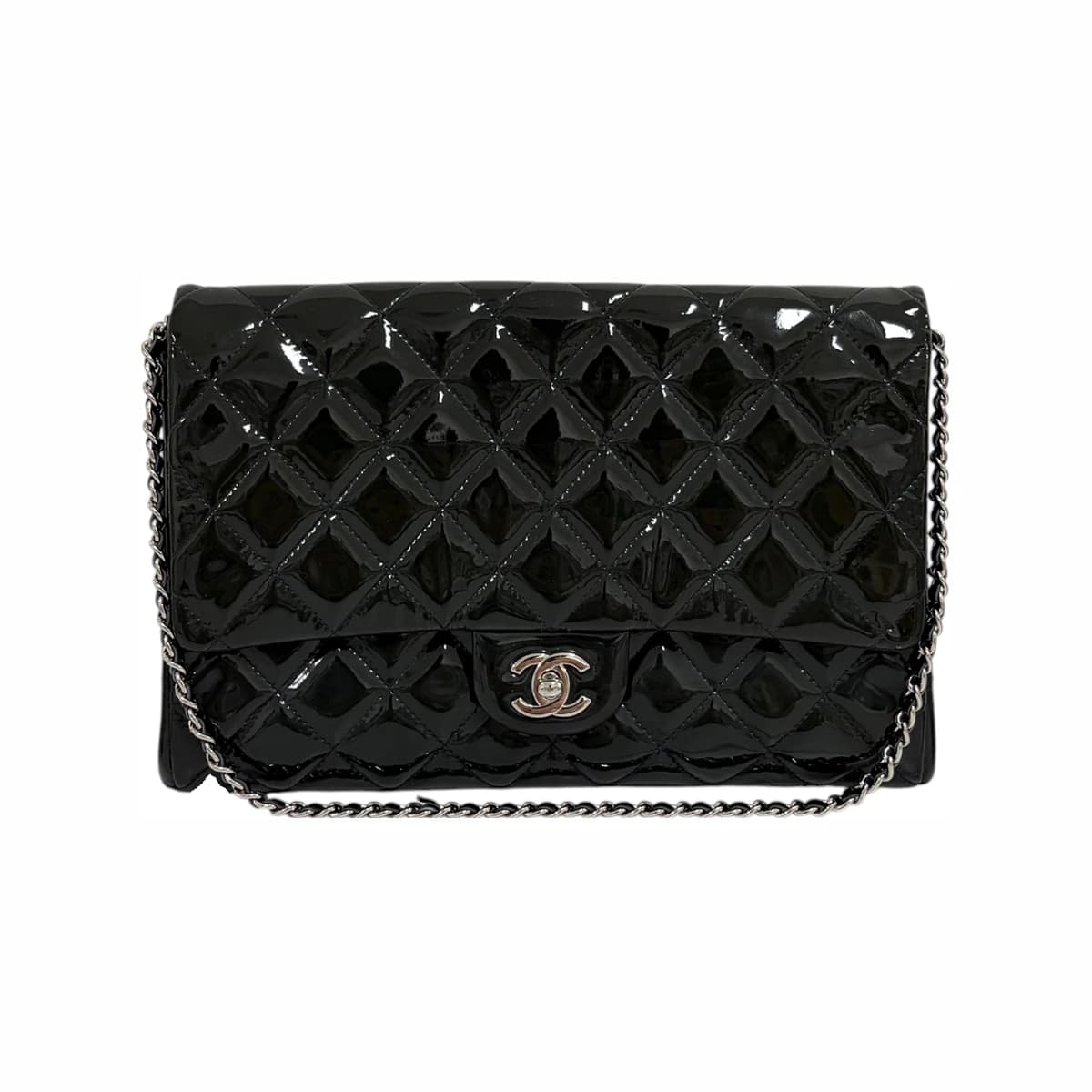 CHANEL 샤넬 페이던트 은장 숄더백 블랙 페이턴트