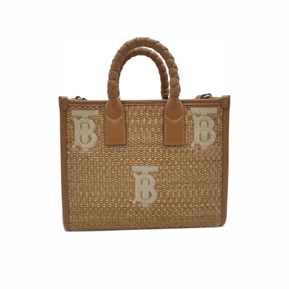 BURBERRY 버버리 프레야 모노그램 라피아 이펙트 미니 토트백