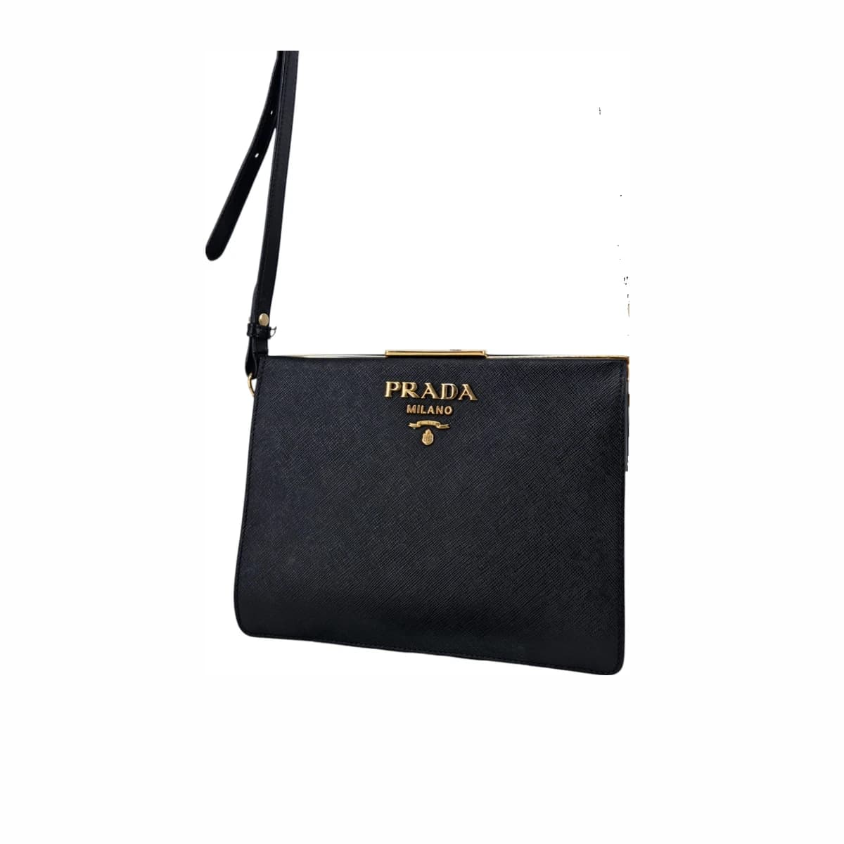 PRADA 프라다 사피아노 라이트 프레임 크로스백 블랙 가죽