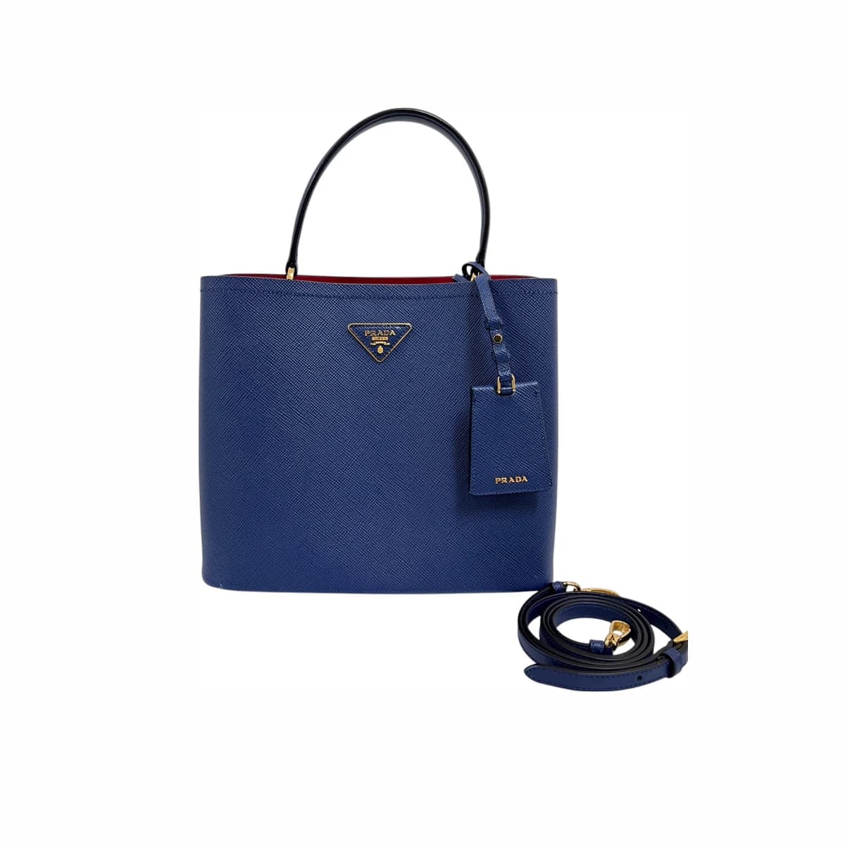 PRADA 프라다 사피아노 파니에 버킷백 숄더백 블루 가죽
