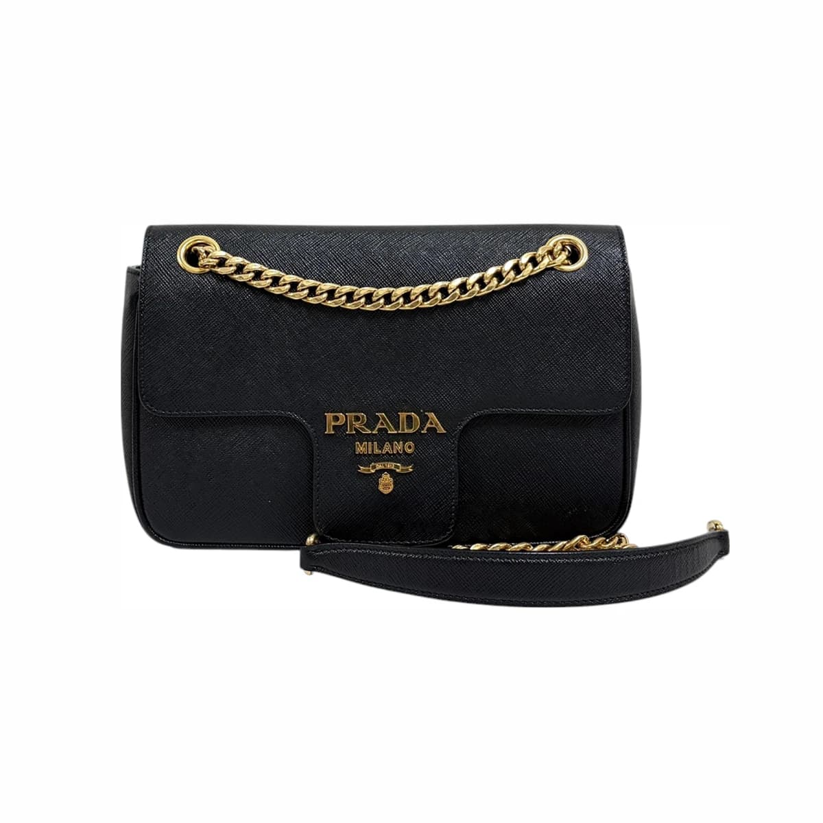 PRADA 프라다 사피아노 플랩 체인 숄더백 블랙 가죽