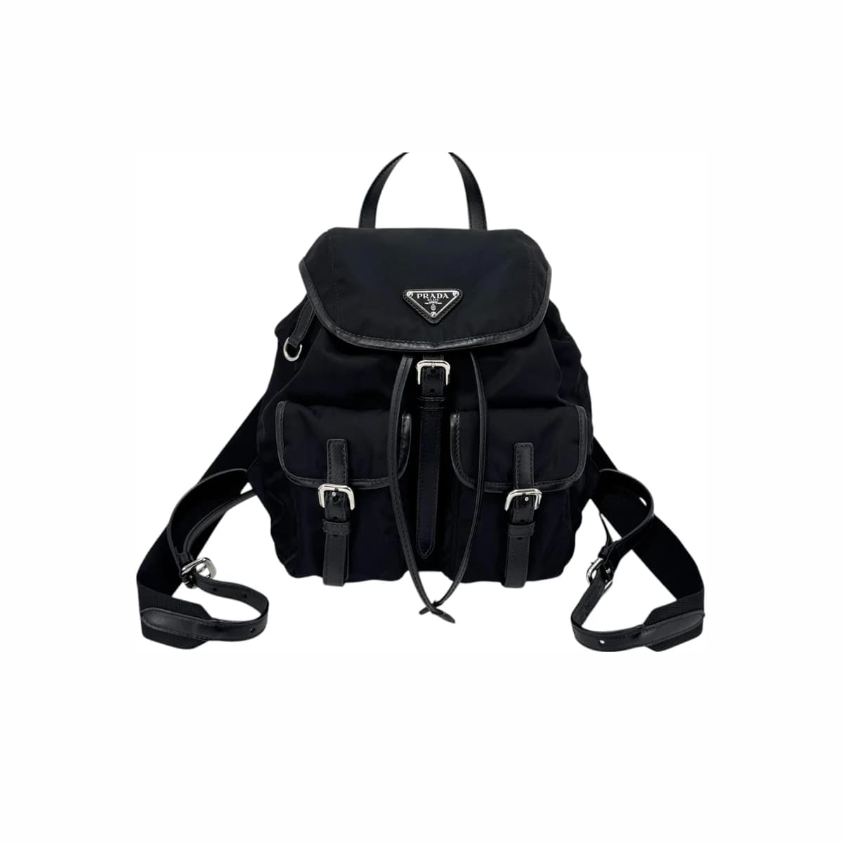 PRADA 프라다 투포켓 삼각로고 나일론 백팩 블랙