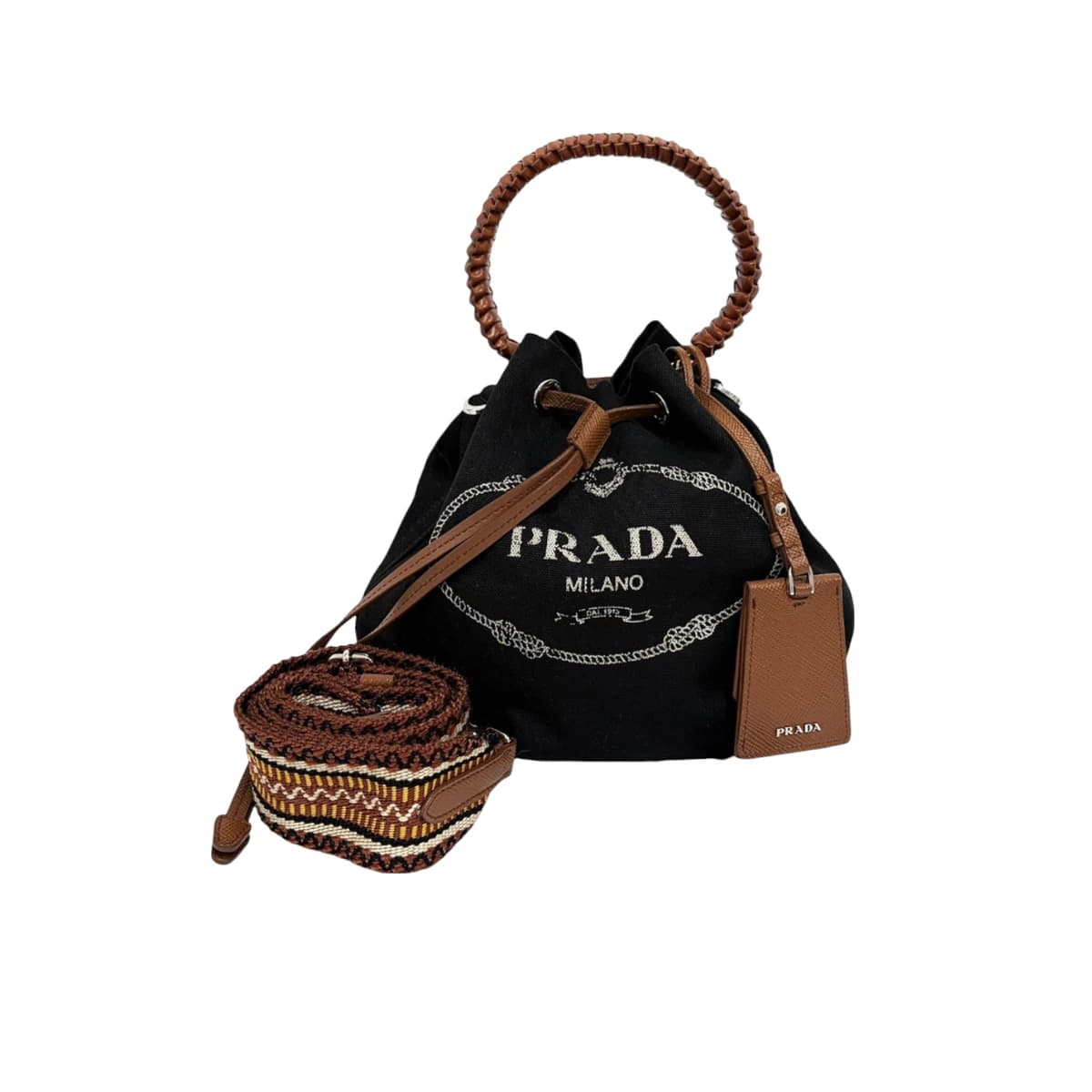PRADA 프라다 캔버스 카나파 버킷백 블랙