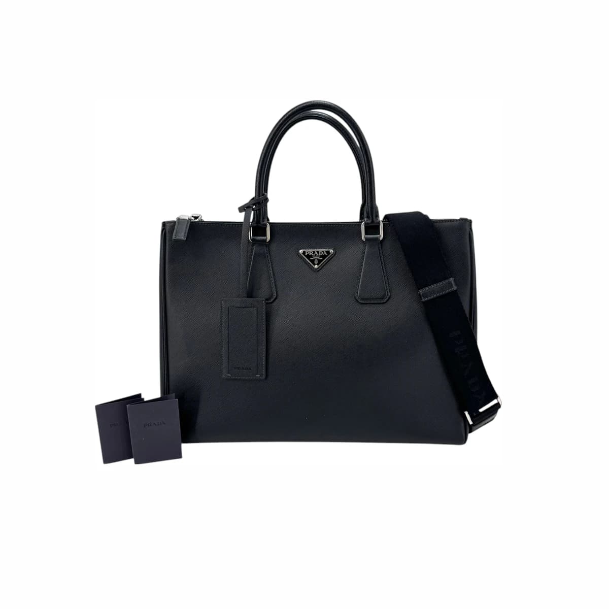 PRADA 프라다 삼각로고 사피아노 브리프케이스 토트백 블랙 가죽