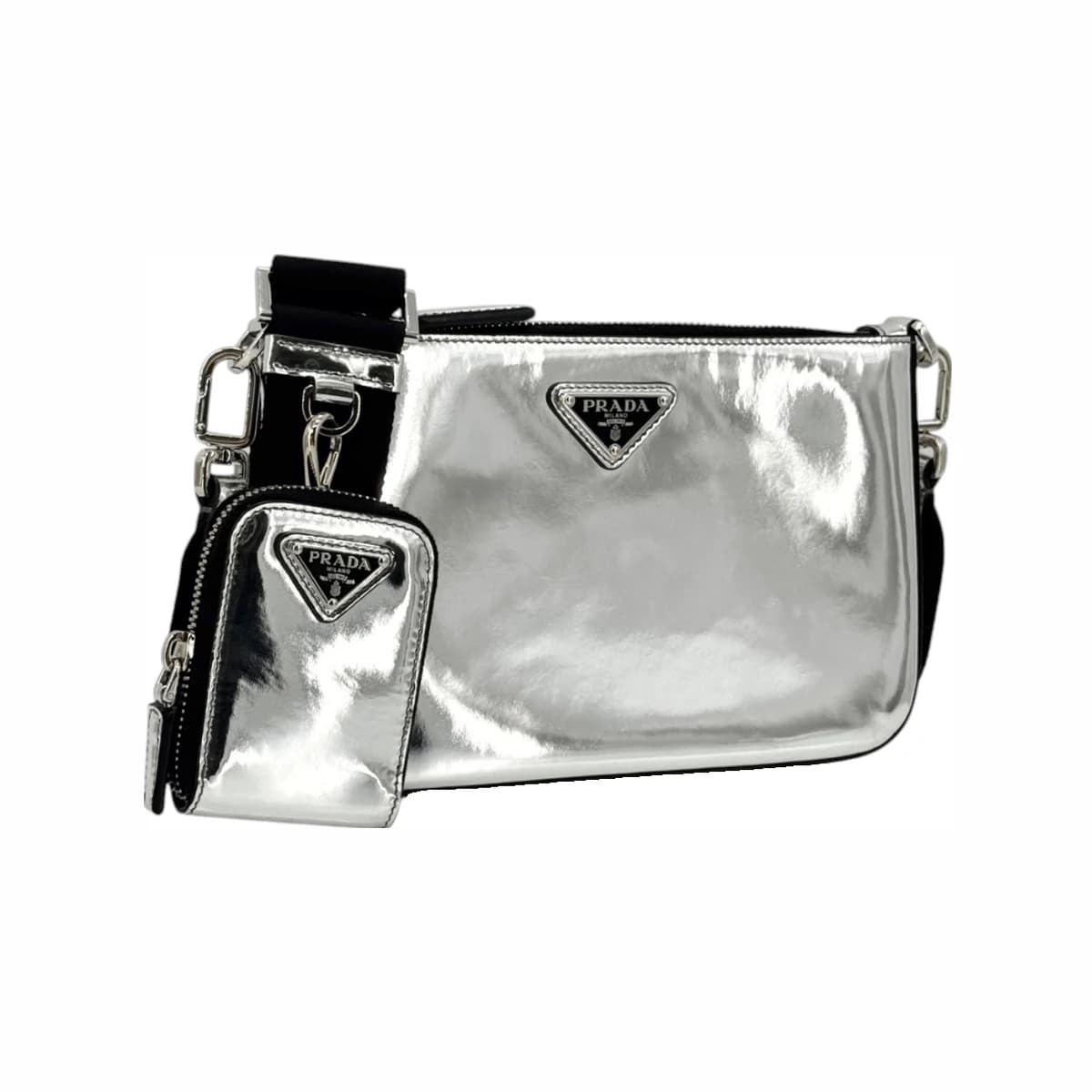 PRADA 프라다 삼각로고 브러시드 레더 숄더백 실버