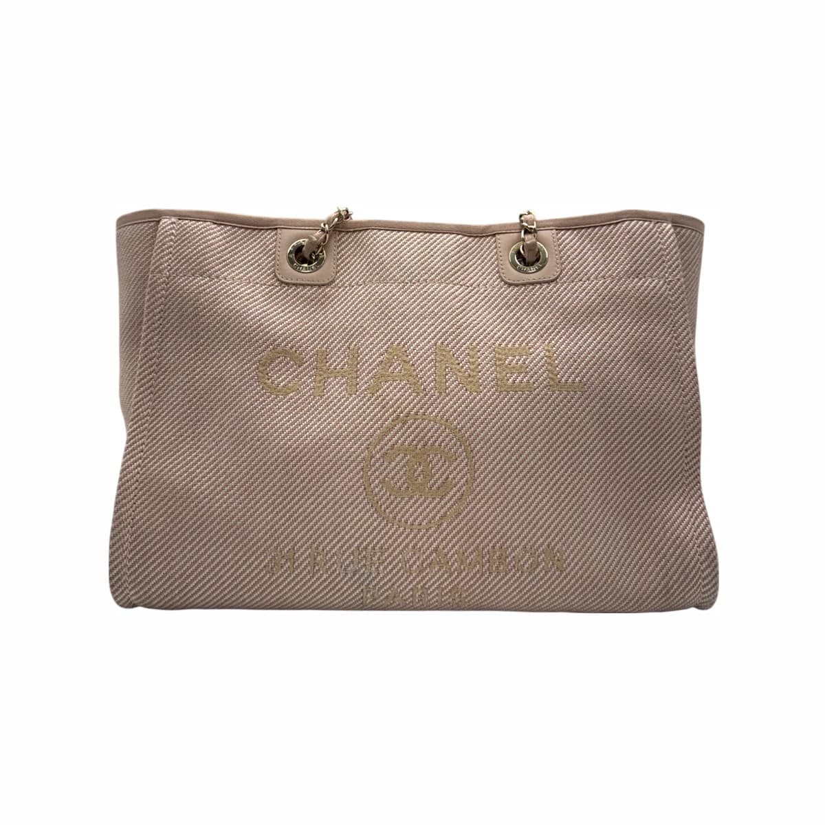 CHANEL 샤넬 핑크 에크루 도빌 미디움 체인 숄더백 30번대 베이지