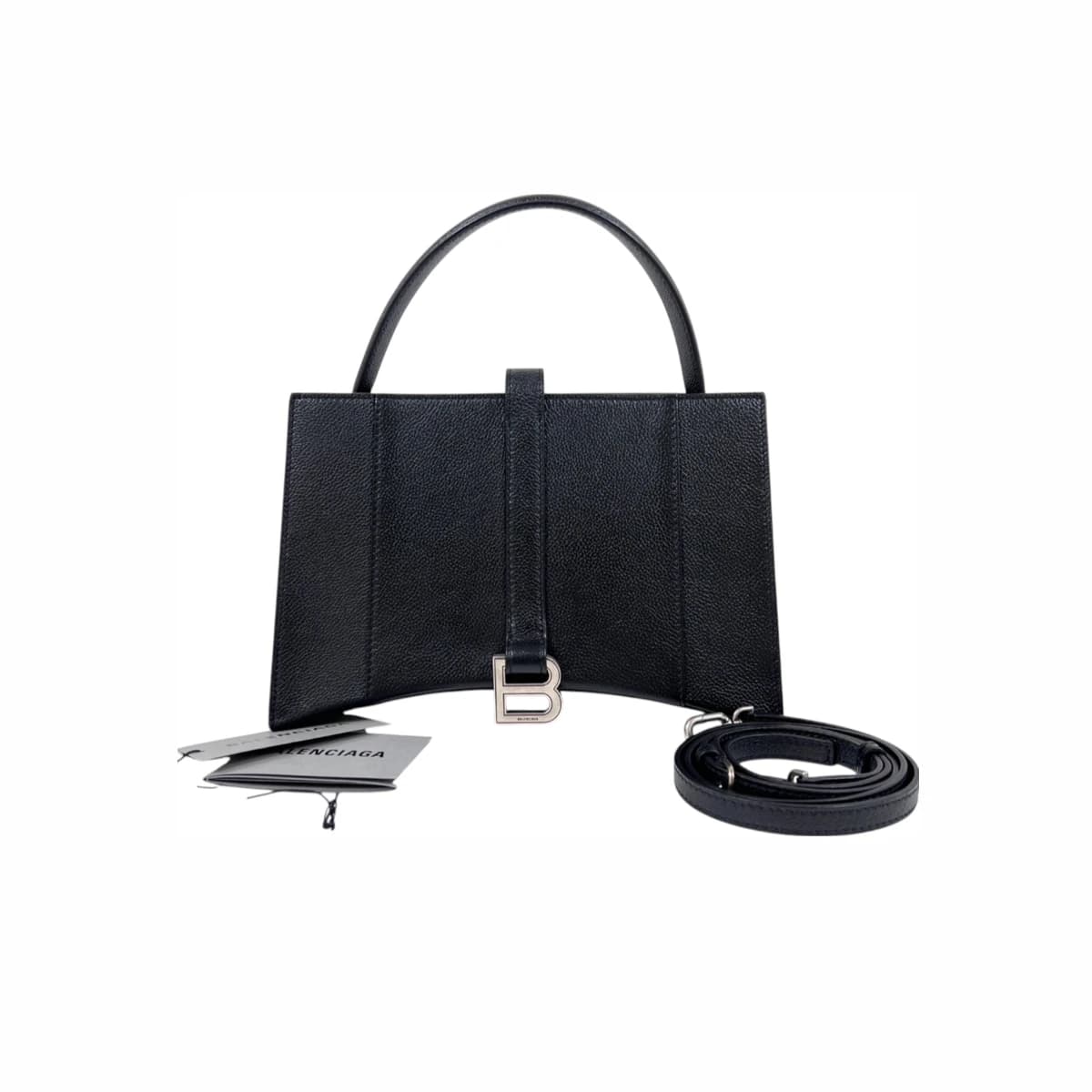 BALENCIAGA 발렌시아가 아워글래스 이스트웨스트 탑핸들 숄더백 블랙 가죽