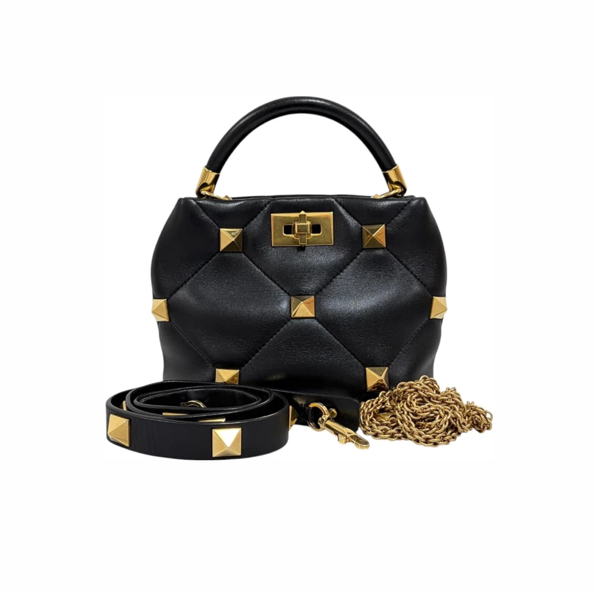 VALENTINO 발렌티노 로만 스터트 토트백 & 숄더백 블랙 가죽