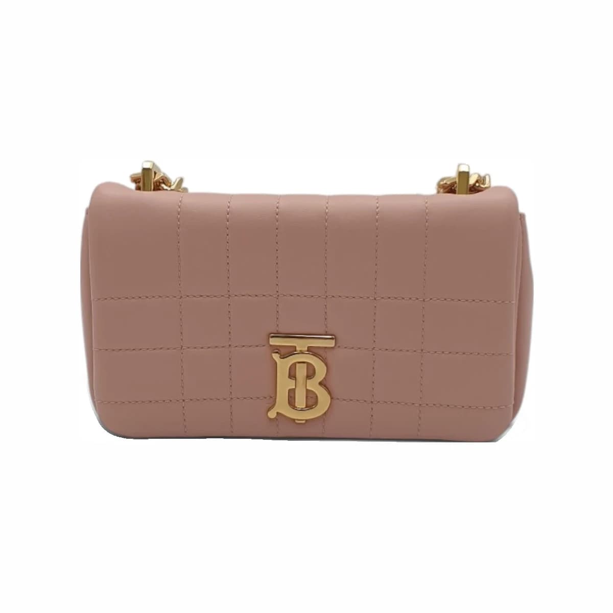 BURBERRY 버버리 핑크 레더 퀼팅 TB 롤라 미니 체인 크로스백 가죽