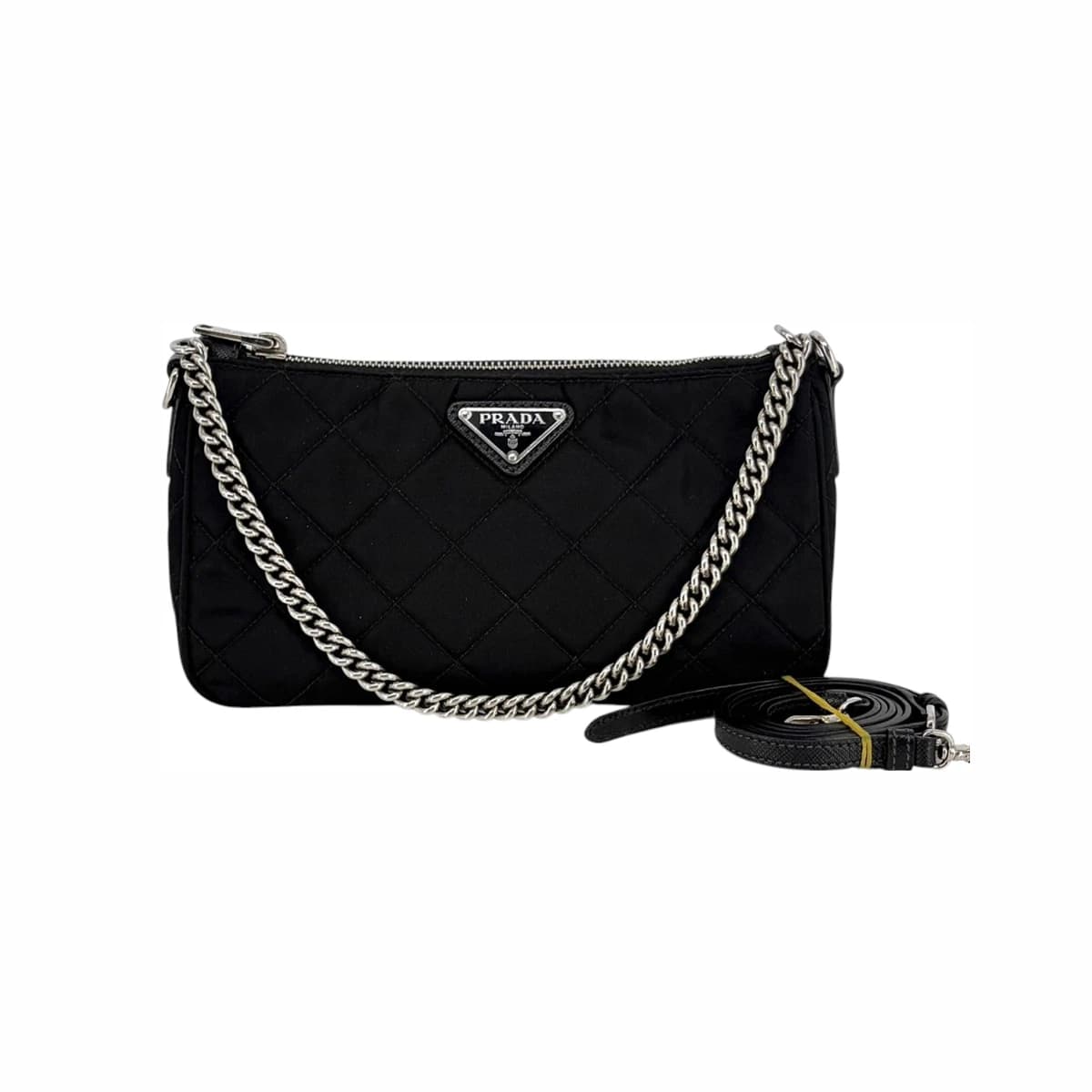 PRADA 프라다 삼각로고 나일론 퀼팅 체인 크로스백 블랙