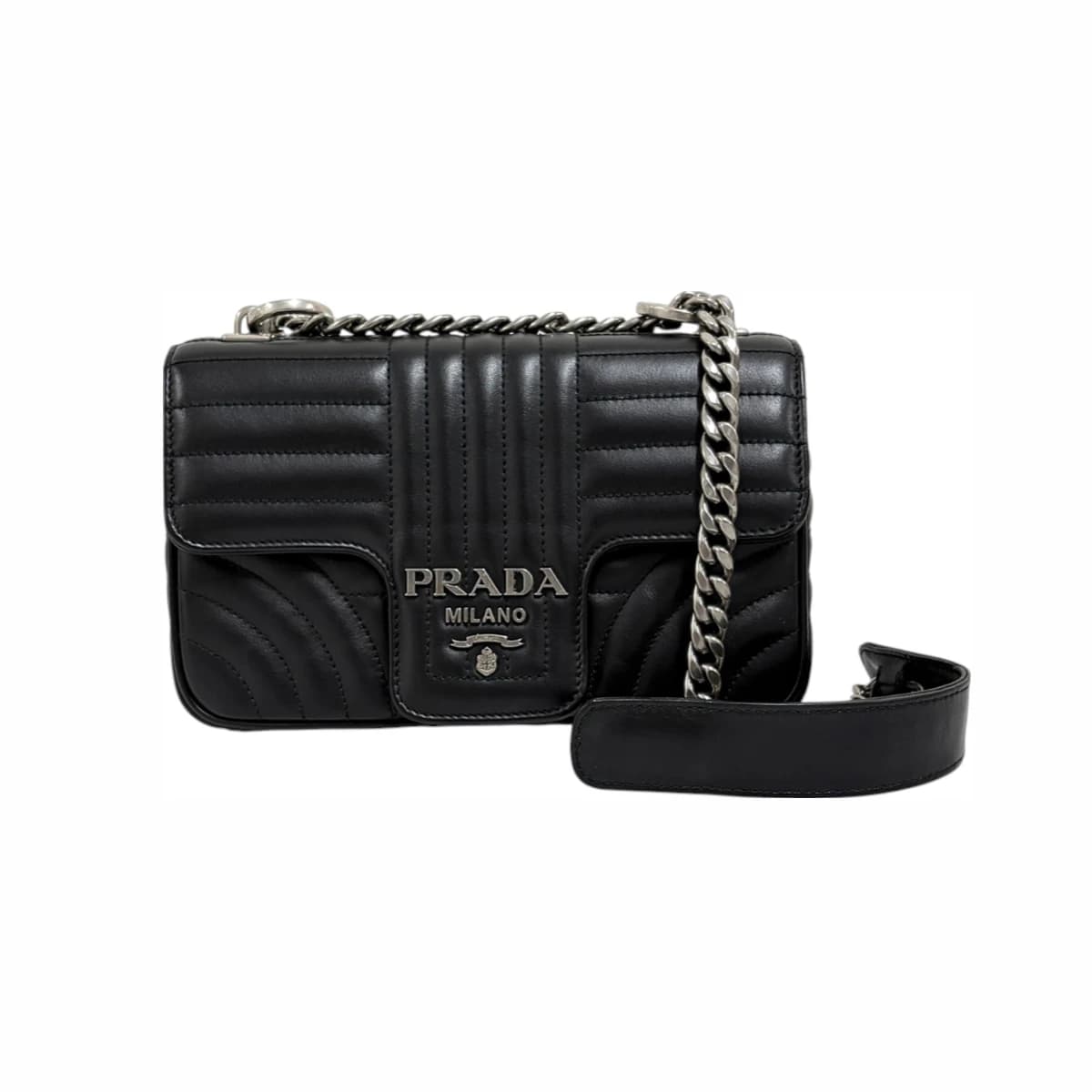 PRADA 프라다 다이어그램 체인 숄더백 & 크로스백 블랙 가죽