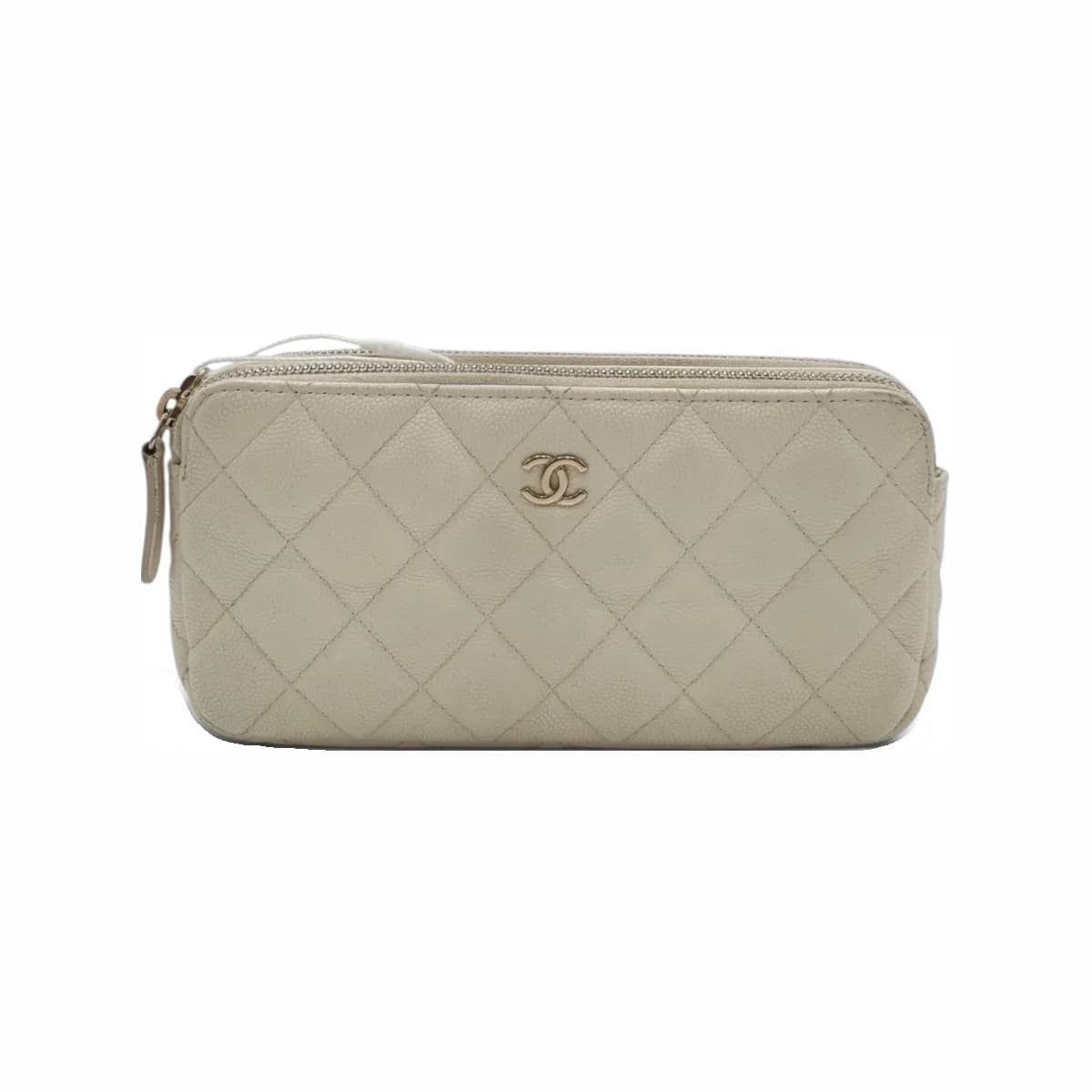 CHANEL 샤넬 화이트 캐비어 WOC 미니 더블 지퍼 체인 크로스백 27번대