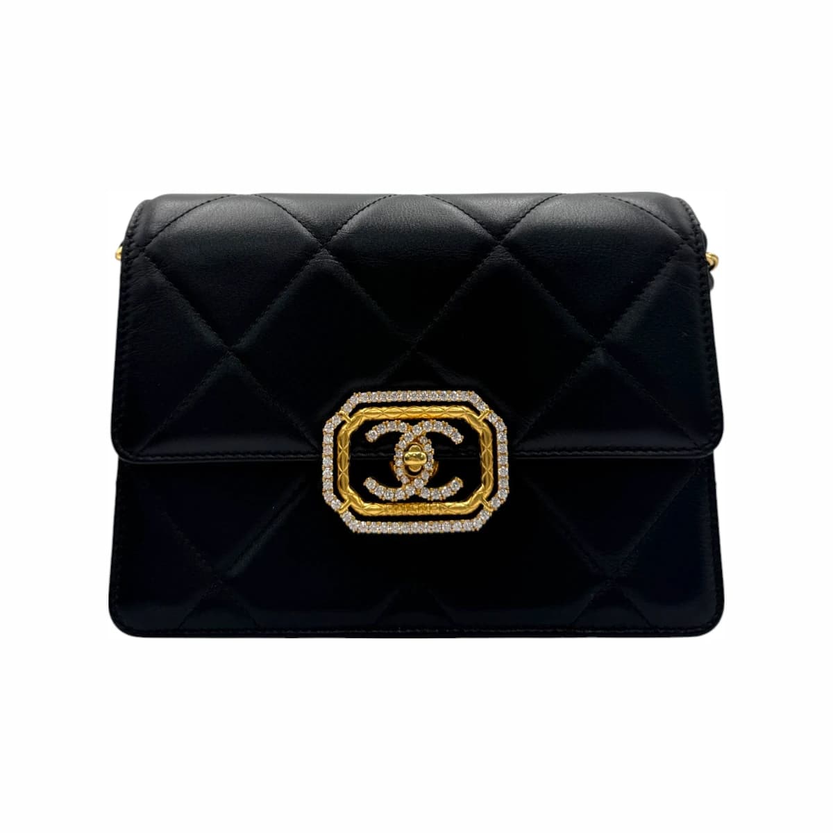 CHANEL 샤넬 블랙 레더 스트라스 미니 체인 플랩백(내장칩) 가죽