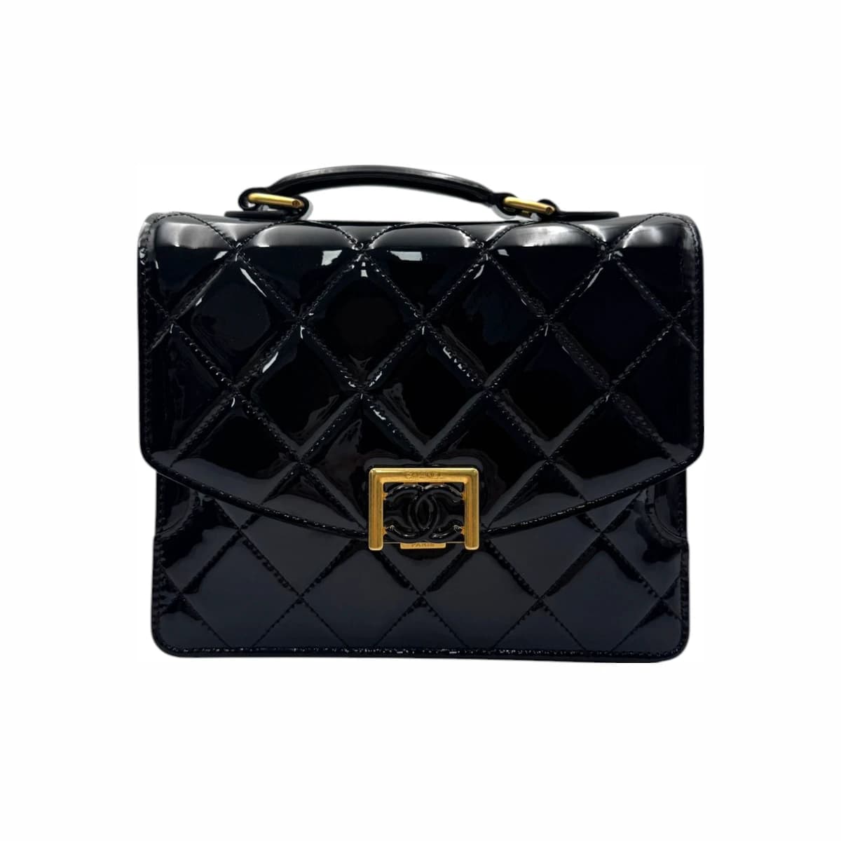 CHANEL 샤넬 블랙 페이던트 탑 핸들 체인 23시즌 숄더백(내장칩) 페이턴트