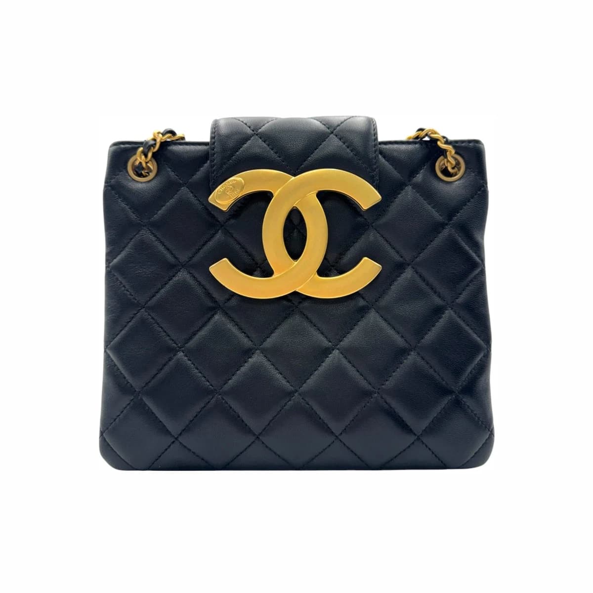 CHANEL 샤넬 블랙 레더 빅 CC로고 체인 숄더백(내장칩) 가죽