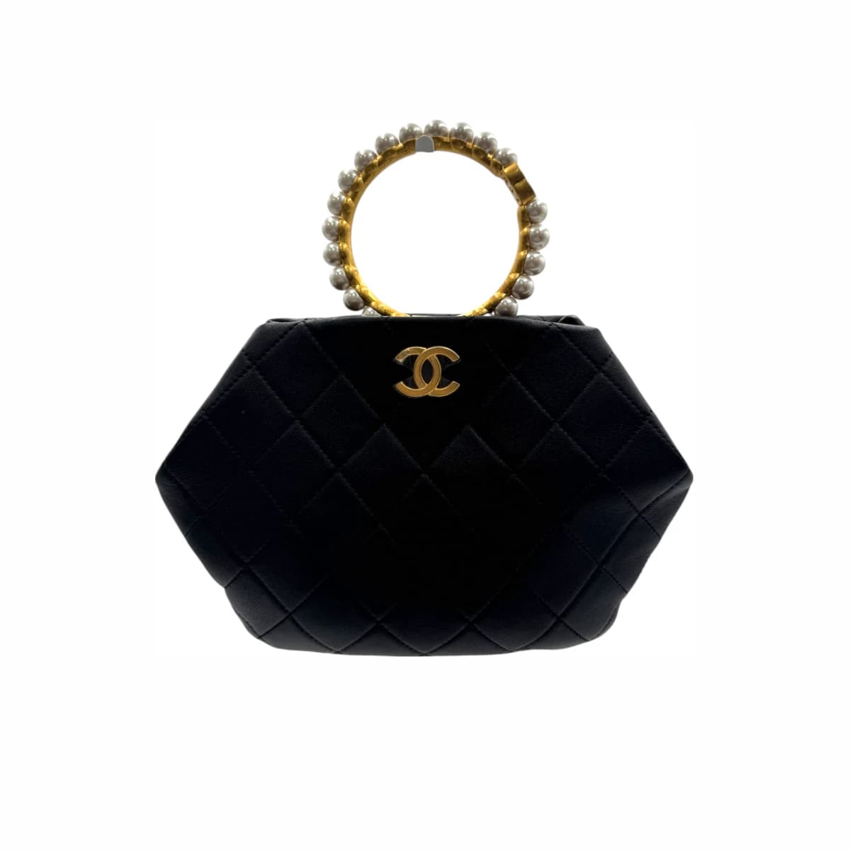 CHANEL 샤넬 블랙레더 판타지 진주 핸들 파우치 토트백(내장칩)