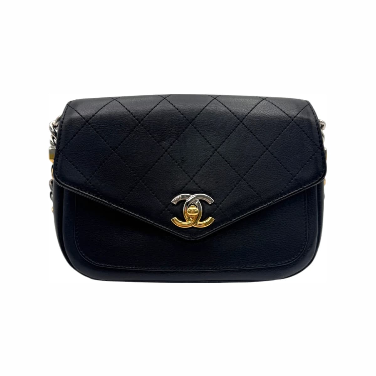 CHANEL 샤넬 블랙 카프스킨 19 시즌 인벨로프 플랩 크로스백 27번대
